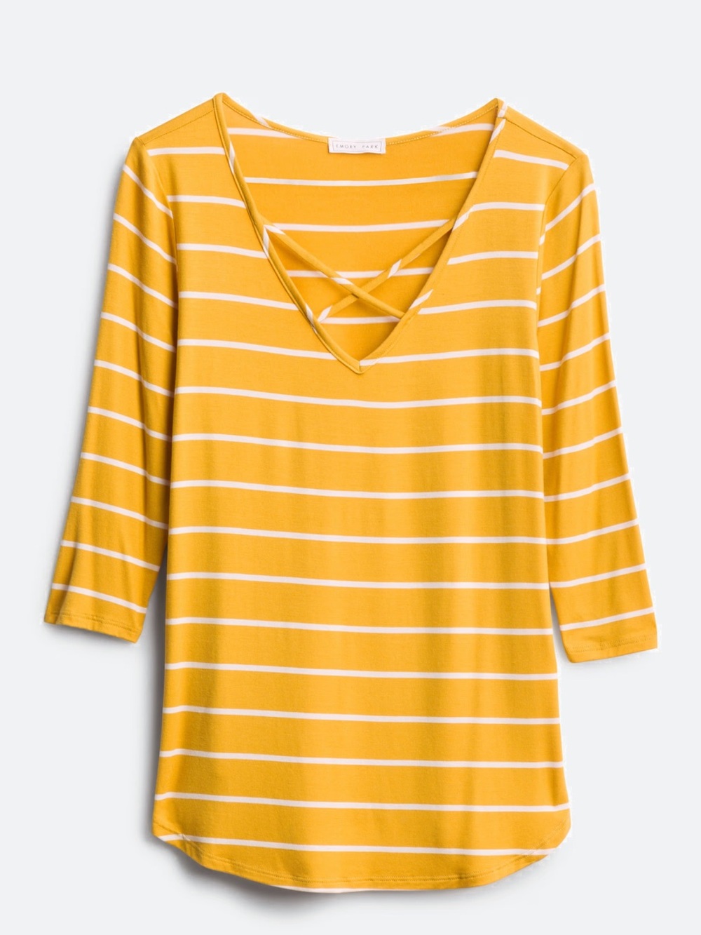 Mustard and White Striped Long Sleeve V-Neck Shirt